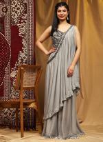 Shimmer Grey Party Wear Embroidery Work Readymade Indo Western